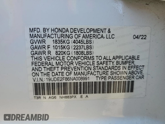 2022 Acura ILX w/Premium/A-Spec Package with VIN 19UDE2F86NA008991, listed as a Copart auction lot 48329275 with 13,442 mi miles and Salvage Title. Bid and sale history available at carsss.com. Image 12.