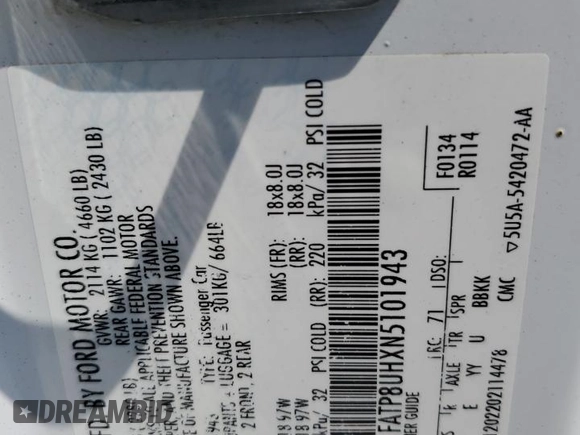 2022 Ford Mustang EcoBoost z VIN 1FATP8UHXN5101943, wystawiony jako Copart lot #55605855 z przebiegiem 62 839 mil mil oraz Szkoda całkowita • Salvage title. Historia ofert i sprzedaży dostępna na DreamBid. Obrazek 12.