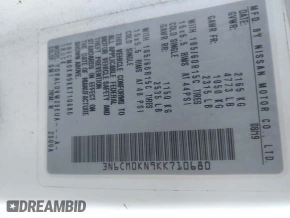 2019 Nissan NV200 S с VIN 3N6CM0KN9KK710680, выставлен на аукционе IAAI как лот 40703343 с пробегом 75 798 миль миль и . История ставок и продаж доступна на DreamBid. Изображение 9.