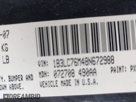 2008 Dodge Avenger R/T with VIN 1B3LC76M48N672988, listed as a IAAI auction lot 41946121 with 145,196 mi miles and . Bid and sale history available at DreamBid. Image 9.
