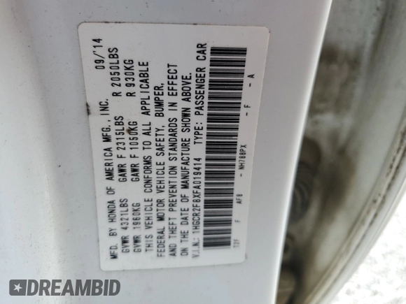 2015 Honda Accord EX-L с VIN 1HGCR2F8XFA019414, выставлен на аукционе Copart как лот 52348535 с пробегом 123 795 миль миль и Списание • Salvage title. История ставок и продаж доступна на DreamBid. Изображение 14.