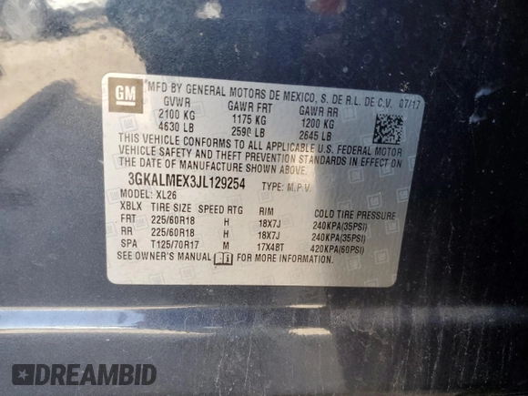 2018 GMC Terrain SLE with VIN 3GKALMEX3JL129254, listed as a Copart auction lot 48492125 with 0 mi miles and Non Repairable. Bid and sale history available at carsss.com. Image 13.