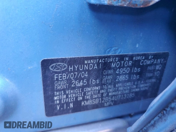 2004 Hyundai Santa Fe with VIN KM8SB12B54U713185, listed as a Copart auction lot 44989775 with 84,866 mi miles and Clean Title. Bid and sale history available at carsss.com. Image 13.
