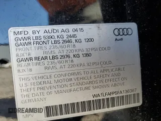 2015 Audi Q5 Premium Plus with VIN WA1LFAFP5FA136367, listed as a Copart auction lot 55158815 with 76,426 mi miles and Salvage title. Bid and sale history available at DreamBid. Image 14.