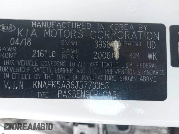 2018 Kia Forte LX with VIN KNAFK5A86J5773353, listed as a IAAI auction lot 41970202 with 73,917 mi miles. Bid and sale history available at carsss.com. Image 20.