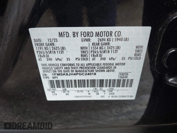 2023 Ford Explorer Timberline with VIN 1FMSK8JH4PGC24018, listed as a IAAI auction lot 41808062 with 14,563 mi miles. Bid and sale history available at carsss.com. Image 9.
