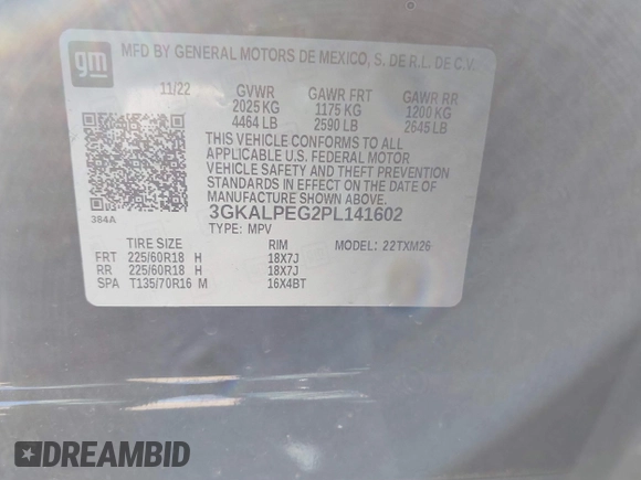 2023 GMC Terrain SLT with VIN 3GKALPEG2PL141602, listed as a IAAI auction lot 41692520 with 49,053 mi miles and . Bid and sale history available at DreamBid. Image 9.