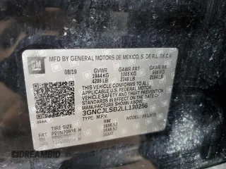 2020 Chevrolet Trax LT z VIN 3GNCJLSB2LL130256, wystawiony jako Copart lot #57955765 z przebiegiem 35 172 mil mil oraz Nie do naprawy • Non repairable. Historia ofert i sprzedaży dostępna na DreamBid. Obrazek 14.