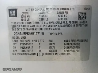2014 Chevrolet Equinox LT with VIN 2GNALBEK9E6147196, listed as a Copart auction lot 53955135 with 190,905 mi miles and Clean Title. Bid and sale history available at carsss.com. Image 12.