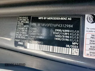 2023 Mercedes-Benz Metris с VIN W1WV0FEY6P4312984, выставлен на аукционе Copart как лот 61163905 с пробегом 8 092 миль миль и Списание • Salvage title. История ставок и продаж доступна на DreamBid. Изображение 13.