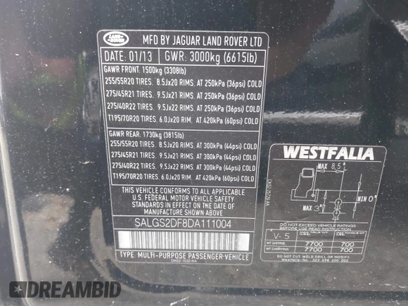 2013 Land Rover Range Rover HSE с VIN SALGS2DF8DA111004, выставлен на аукционе IAAI как лот 42713451 с пробегом 135 264 миль миль и . История ставок и продаж доступна на DreamBid. Изображение 9.