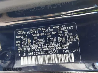 2018 Hyundai Tucson SE with VIN KM8J23A48JU708357, listed as a IAAI auction lot 41274856 with 66,531 mi miles. Bid and sale history available at carsss.com. Image 9.