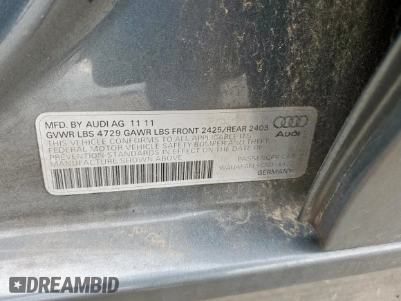 2012 Audi A4 Premium с VIN WAUAFAFL5CN016922, выставлен на аукционе Copart как лот 58787975 с пробегом Не указан миль и Чистый • Clean title. История ставок и продаж доступна на DreamBid. Изображение 13.