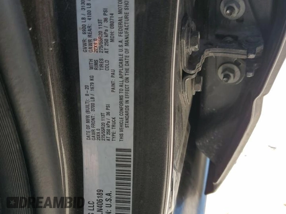 2020 Ram 1500 Big Horn with VIN 1C6RREFT0LN406189, listed as a Copart auction lot 56239225 with 137,829 mi miles and Salvage title. Bid and sale history available at DreamBid. Image 12.