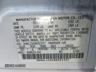 2006 Nissan Altima 2.5 with VIN 1N4AL11D16N321517, listed as a IAAI auction lot 39776843 with Not provided miles and . Bid and sale history available at DreamBid. Image 9.