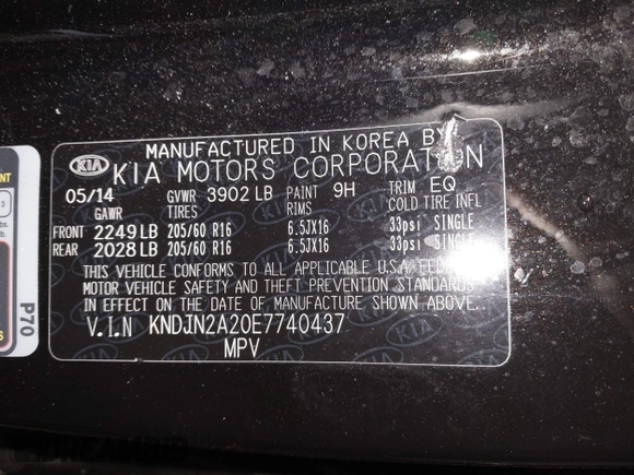 2014 Kia Soul with VIN KNDJN2A20E7740437, listed as a IAAI auction lot 41716835 with 90,582 mi miles. Bid and sale history available at carsss.com. Image 9.