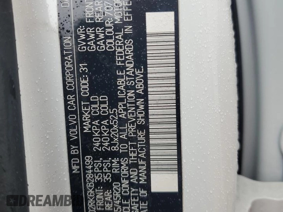 2019 Volvo XC60 Momentum z VIN LYV102RK6KB284499, wystawiony jako Copart lot #44971595 z przebiegiem 17 986 mil mil oraz Szkoda całkowita • Salvage title. Historia ofert i sprzedaży dostępna na DreamBid. Obrazek 13.