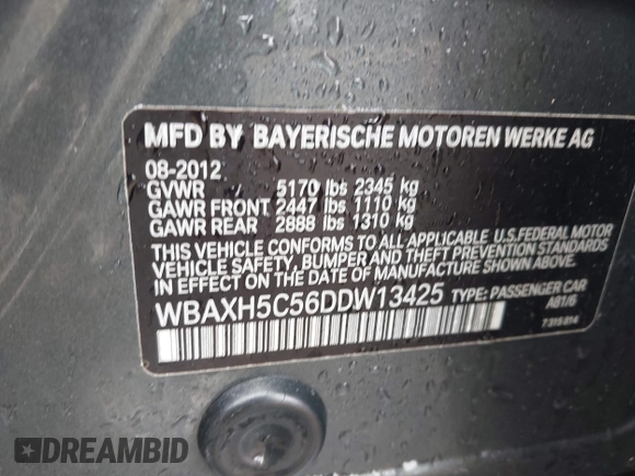 2013 BMW 5 Series 528i xDrive z VIN WBAXH5C56DDW13425, wystawiony jako IAAI lot #41927530 z przebiegiem 120 847 mil mil oraz . Historia ofert i sprzedaży dostępna na DreamBid. Obrazek 9.