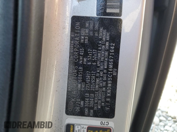 2021 Kia Sedona LX with VIN KNDMB5C16M6671642, listed as a Copart auction lot 49135565 with 46,403 mi miles and Salvage Title. Bid and sale history available at DreamBid. Image 15.