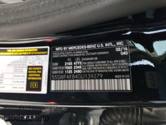 2016 Mercedes-Benz C 300 Luxury with VIN 55SWF4KB4GU139279, listed as a Copart auction lot 51179525 with 126,960 mi miles and Salvage Title. Bid and sale history available at carsss.com. Image 14.