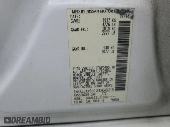 2018 Nissan Altima SR with VIN 1N4AL3AP0JC206823, listed as a Copart auction lot 79438124 with 119,356 mi miles and Salvage Title. Bid and sale history available at carsss.com. Image 12.