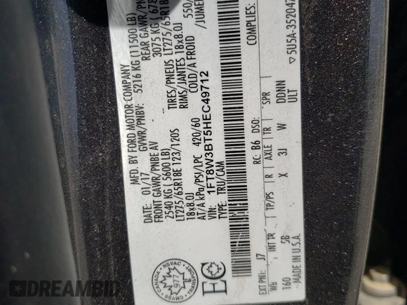 2017 Ford F-350 Platinum z VIN 1FT8W3BT5HEC49712, wystawiony jako Copart lot #58094845 z przebiegiem 91 465 mil mil oraz Szkoda całkowita • Salvage title. Historia ofert i sprzedaży dostępna na DreamBid. Obrazek 13.