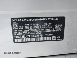 2025 BMW X5 M60i with VIN 5UX33EU03S9X72579, listed as a IAAI auction lot 41502125 with 7,167 mi miles. Bid and sale history available at carsss.com. Image 9.