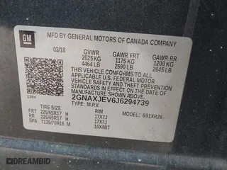 2018 Chevrolet Equinox LT with VIN 2GNAXJEV6J6294739, listed as a IAAI auction lot 41538838 with 176,604 mi miles. Bid and sale history available at carsss.com. Image 9.