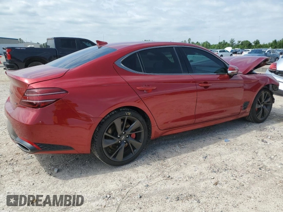2022 Genesis G70 3.3T z VIN KMTG54TE2NU100889, wystawiony jako Copart lot #55805165 z przebiegiem 30 770 mil mil oraz Szkoda całkowita • Salvage title. Historia ofert i sprzedaży dostępna na DreamBid. Obrazek 3.