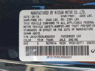 2020 Infiniti Q60 Luxe with VIN JN1EV7EK6LM340201, listed as a IAAI auction lot 42004201 with 26,489 mi miles and . Bid and sale history available at carsss.com. Image 9.
