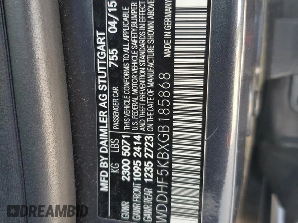 2016 Mercedes-Benz E 350 Sport with VIN WDDHF5KBXGB185868, listed as a Copart auction lot 54947285 with 65,216 mi miles and Salvage title. Bid and sale history available at DreamBid. Image 12.