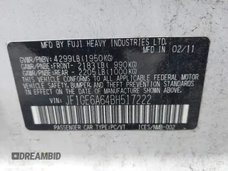2011 Subaru Impreza 2.5i with VIN JF1GE6A64BH517222, listed as a IAAI auction lot 42528873 with 114,000 mi miles and . Bid and sale history available at DreamBid. Image 9.