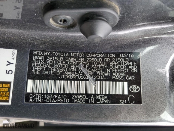 2016 Toyota Prius Two with VIN JTDKBRFU6G3012003, listed as a Copart auction lot 65821464 with 149,611 mi miles and Salvage Title. Bid and sale history available at carsss.com. Image 14.