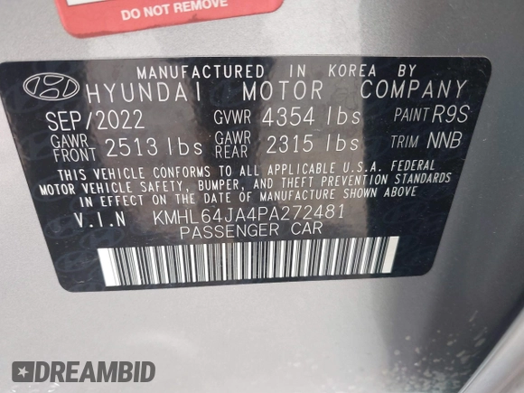 2023 Hyundai Sonata SEL z VIN KMHL64JA4PA272481, wystawiony jako IAAI lot #41814886 z przebiegiem 29 263 mil mil oraz . Historia ofert i sprzedaży dostępna na DreamBid. Obrazek 9.