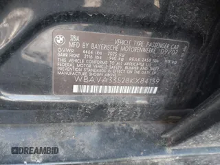 2008 BMW 3 Series 328i with VIN WBAVA33528KX84139, listed as a IAAI auction lot 42146622 with Not provided miles and . Bid and sale history available at DreamBid. Image 9.