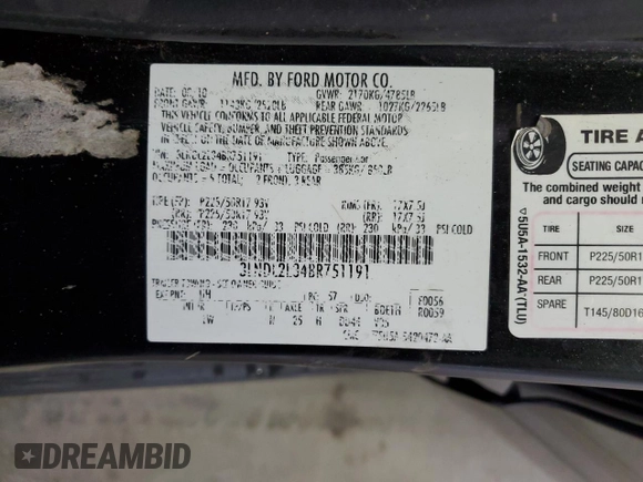 2011 Lincoln MKZ Hybrid with VIN 3LNDL2L34BR751191, listed as a Copart auction lot 48602555 with 161,494 mi miles and Salvage Title. Bid and sale history available at carsss.com. Image 14.