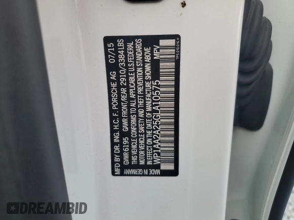 2016 Porsche Cayenne z VIN WP1AA2A25GLA10575, wystawiony jako Copart lot #56941595 z przebiegiem Nie podano mil oraz Szkoda całkowita • Salvage title. Historia ofert i sprzedaży dostępna na DreamBid. Obrazek 13.