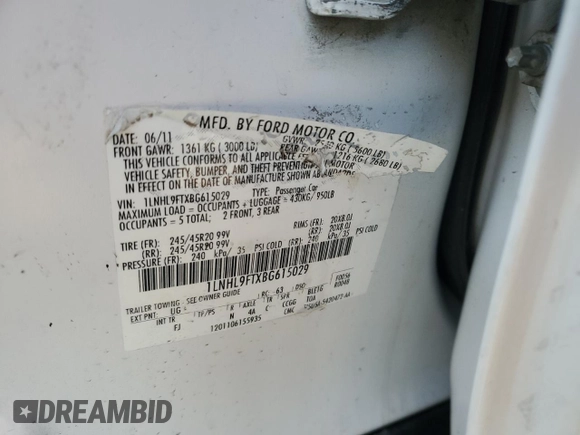 2011 Lincoln MKS EcoBoost with VIN 1LNHL9FTXBG615029, listed as a Copart auction lot 49040785 with Not Provided miles and Salvage Title. Bid and sale history available at DreamBid. Image 14.