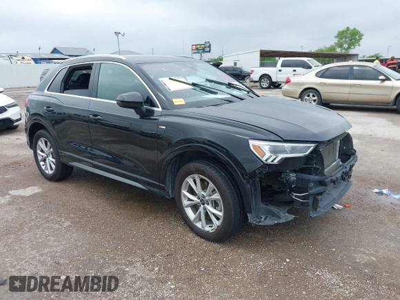 2023 Audi Q3 S line Premium with VIN WA1DECF37P1037177, listed as a IAAI auction lot 42124532 with 45,953 mi miles and . Bid and sale history available at DreamBid. Image 1.