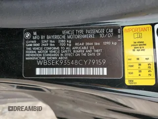 2008 BMW 6 Series M6 with VIN WBSEK93548CY79159, listed as a Copart auction lot 45959665 with 58,515 mi miles and Salvage Title. Bid and sale history available at carsss.com. Image 13.