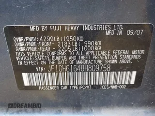 2008 Subaru Impreza i с VIN JF1GH61648H809758, выставлен на аукционе IAAI как лот 42342462 с пробегом 264 989 миль миль и . История ставок и продаж доступна на DreamBid. Изображение 9.