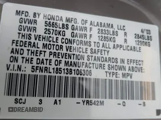 2003 Honda Odyssey LX z VIN 5FNRL18513B106306, wystawiony jako IAAI lot #42308429 z przebiegiem Nie podano mil oraz . Historia ofert i sprzedaży dostępna na DreamBid. Obrazek 9.