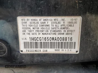1998 Honda Accord EX z VIN 1HGCG1650WA008816, wystawiony jako Copart lot #84199724 z przebiegiem 150 848 mil mil oraz Szkoda całkowita • Salvage title. Historia ofert i sprzedaży dostępna na DreamBid. Obrazek 12.