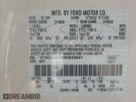 2009 Ford Escape Hybrid z VIN 1FMCU49389KB29641, wystawiony jako Copart lot #51164235 z przebiegiem 131 596 mil mil oraz Szkoda całkowita • Salvage title. Historia ofert i sprzedaży dostępna na DreamBid. Obrazek 12.