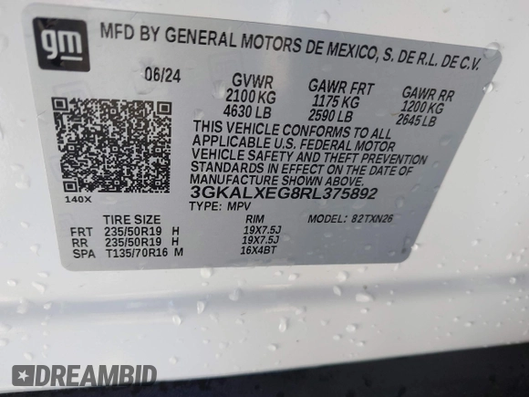 2024 GMC Terrain Denali with VIN 3GKALXEG8RL375892, listed as a IAAI auction lot 41489464 with 2,427 mi miles and . Bid and sale history available at DreamBid. Image 9.