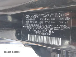 2012 Hyundai Accent GS with VIN KMHCT5AE9CU018582, listed as a IAAI auction lot 42761005 with 87,655 mi miles and . Bid and sale history available at DreamBid. Image 9.