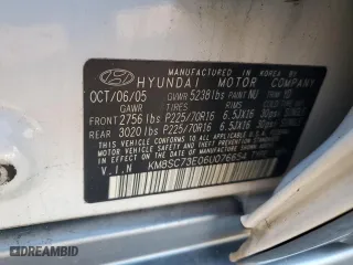 2006 Hyundai Santa Fe GLS with VIN KM8SC73E06U076654, listed as a Copart auction lot 41512875 with 138,439 mi miles and Salvage Title. Bid and sale history available at carsss.com. Image 13.