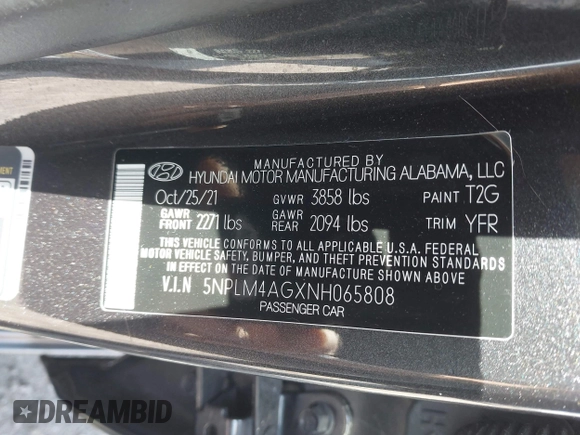 2022 Hyundai Elantra SEL with VIN 5NPLM4AGXNH065808, listed as a IAAI auction lot 42070044 with 16,370 mi miles and . Bid and sale history available at DreamBid. Image 9.