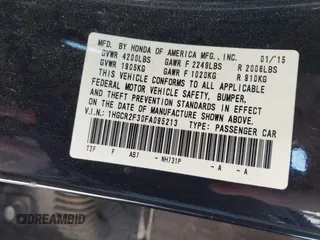 2015 Honda Accord LX with VIN 1HGCR2F30FA095213, listed as a IAAI auction lot 41831332 with 142,284 mi miles and . Bid and sale history available at DreamBid. Image 9.