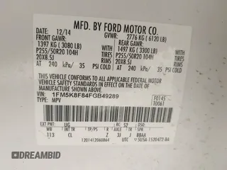 2015 Ford Explorer Limited with VIN 1FM5K8F84FGB49289, listed as a IAAI auction lot 41812055 with 148,022 mi miles and . Bid and sale history available at DreamBid. Image 9.
